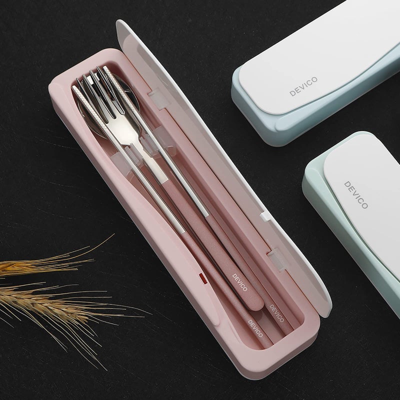 DEVICO Travel Utensils, 18/8 Stainless Steel 4pcs Cutlery Set Portable Camp Reusable Flatware Silverware, Include Fork Spoon Chopsticks with Case (Pink) - Image 5